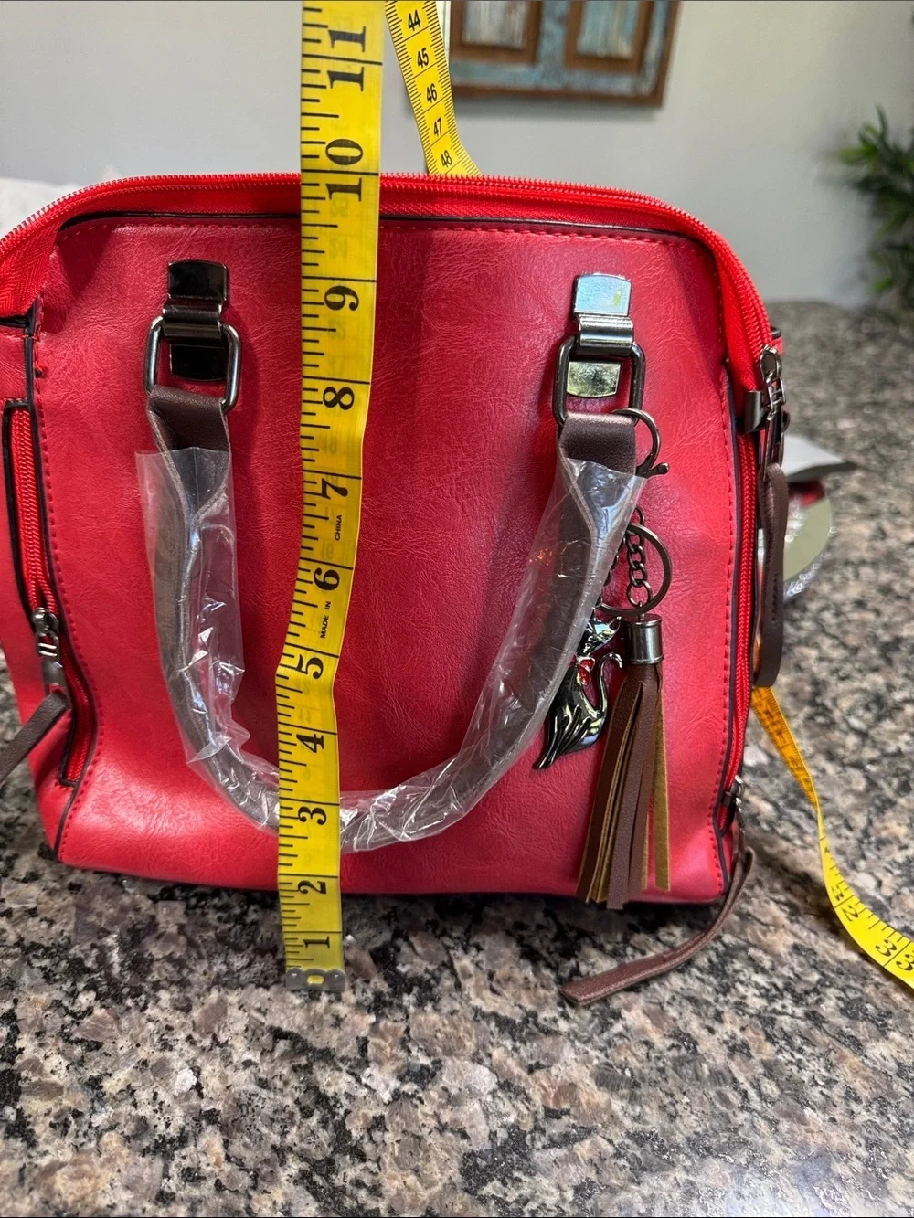 Classic Red Women’s fashion satchel Tote Bag with Tassel Charm NEW